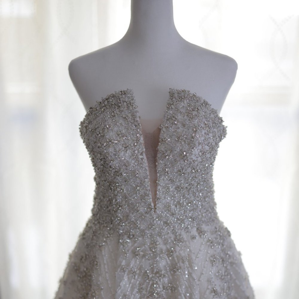 Darius Cordell - Strapless a-line crystal beaded wedding gown